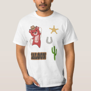 Bear Red Cowboy Western Saloon Sticker T-Shirt