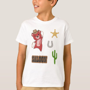 Bear Red Cowboy Western Saloon Sticker T-Shirt
