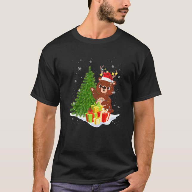Bear Reindeer Santa Noel Costume Dancing On Snow M T-Shirt (Front)
