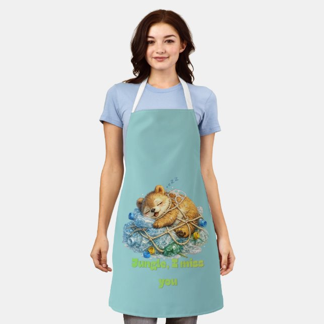 Bear Resting on Plastic Waste Wildlife Apron (Worn)