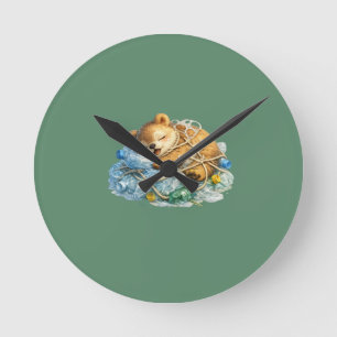 Bear Resting on Plastic Waste Wildlife Round Clock