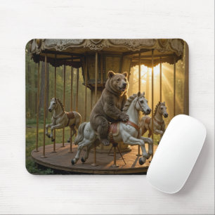 Bear Riding a Carousel Horse in a Forest Mouse Mat