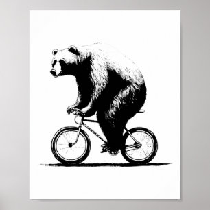 Bear Riding Bicycle Cycling Mountain Bike Biking B Poster