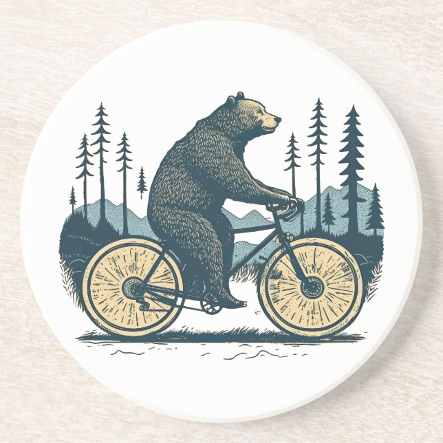 Bear riding bicycle through the woods coaster (Front)
