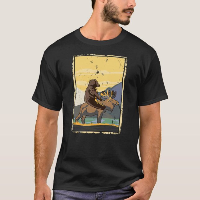 Bear Riding Moose Weird Nature T-Shirt (Front)