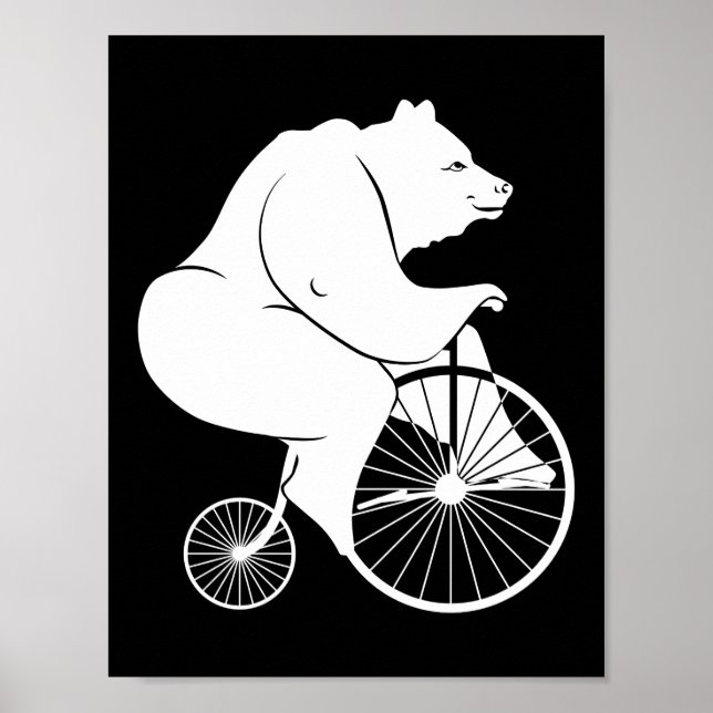 Bear Riding Penny Farthing Bike Poster (Front)