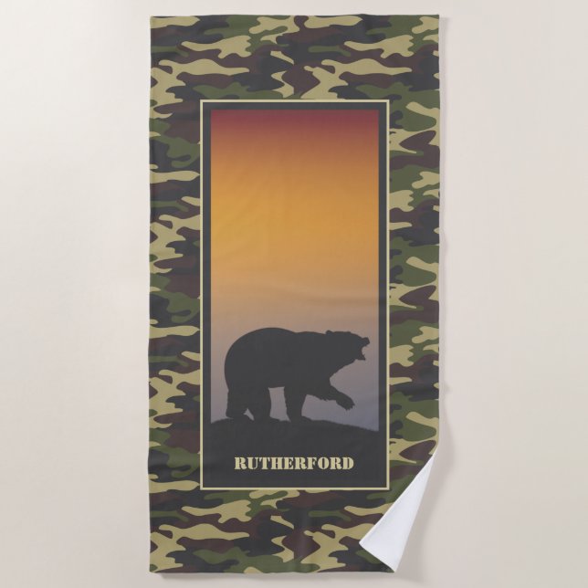 Bear Roar and Camo Beach Towel (Front)