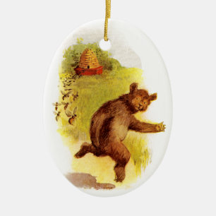 Bear Running From Bees Ceramic Tree Decoration