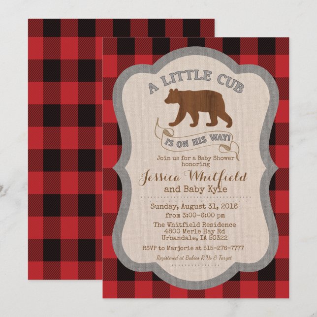 Bear Rustic Baby Shower Invitation (Front/Back)