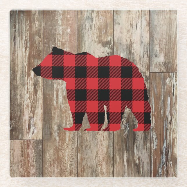 Bear Rustic Wilderness Decor Glass Coaster (Front)
