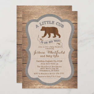 Bear Rustic Wood Baby Shower Invitation