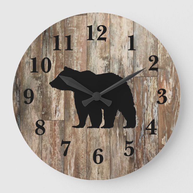 Bear Rustic Wood Decor Large Clock (Front)