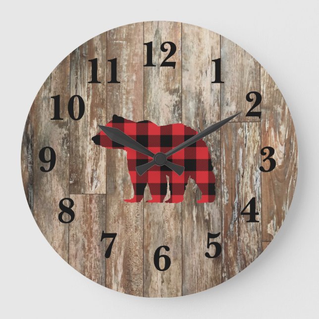 Bear Rustic Wood Decor Large Large Clock (Front)