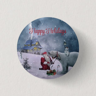 Bear, Santa Claus and Little House 3 Cm Round Badge