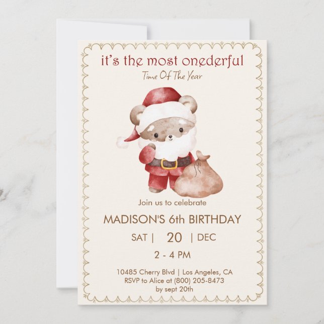 Bear Santa Claus Christmas birthday Invitation (Front)