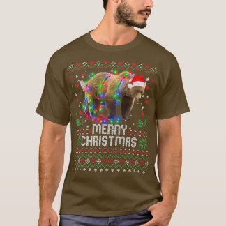 Bear Santa Hat Animal Christmas Tree Lights Holida T-Shirt