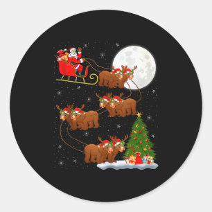 Bear Santa Sleigh Flying Funny Magical Christmas T Classic Round Sticker