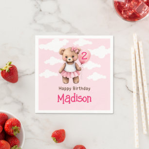 Bear Second Birthday Round Sticker Napkin