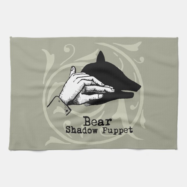 Bear Shadow Puppet Hand Vintage Tea Towel (Horizontal)