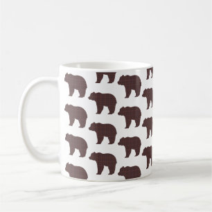 Bear Shape Plaid Brown Cabin Core Coffee Mug