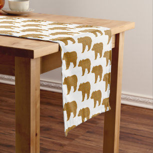 Bear Shape Plaid Orange Light Blue Table Runner