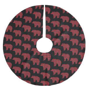 Bear Shaped Plaid Red Black Buffalo Brushed Polyester Tree Skirt