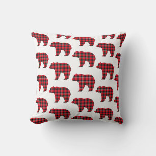 Bear Shaped Plaid Red Black Buffalo Cushion