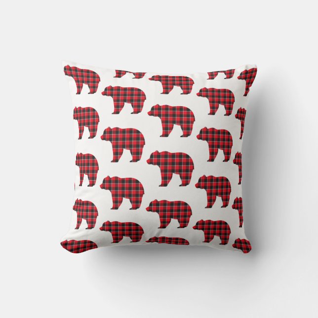 Bear Shaped Plaid Red Black Buffalo Cushion (Front)
