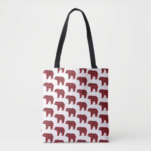 Bear Shaped Plaid Red Black Buffalo Tote Bag