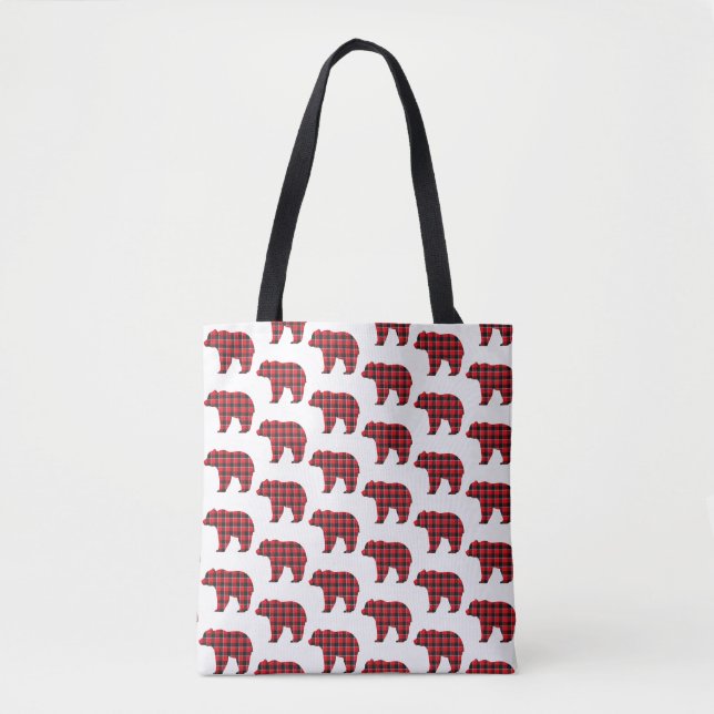 Bear Shaped Plaid Red Black Buffalo Tote Bag (Front)