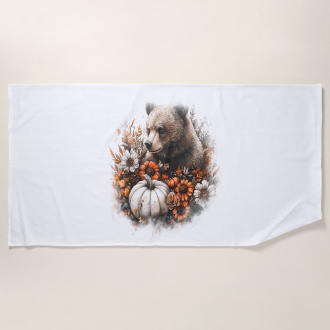 Bear Shirt Country Pumpkin Beach Towel (Front)
