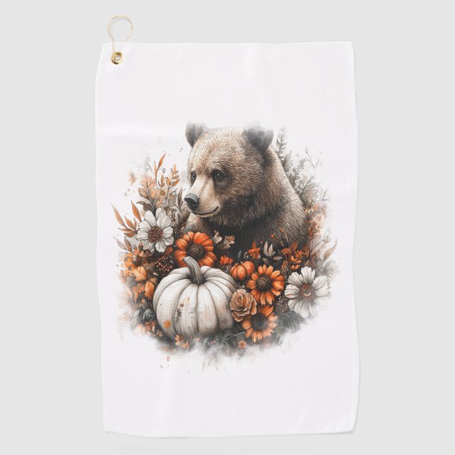 Bear Shirt Country Pumpkin Golf Towel (Front)