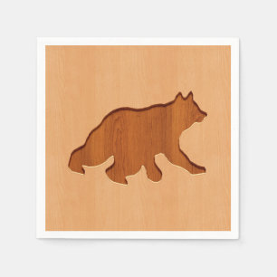 Bear silhouette engraved on wood design napkin