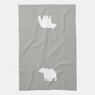 Bear Silhouette Grey and White Kitchen Towel