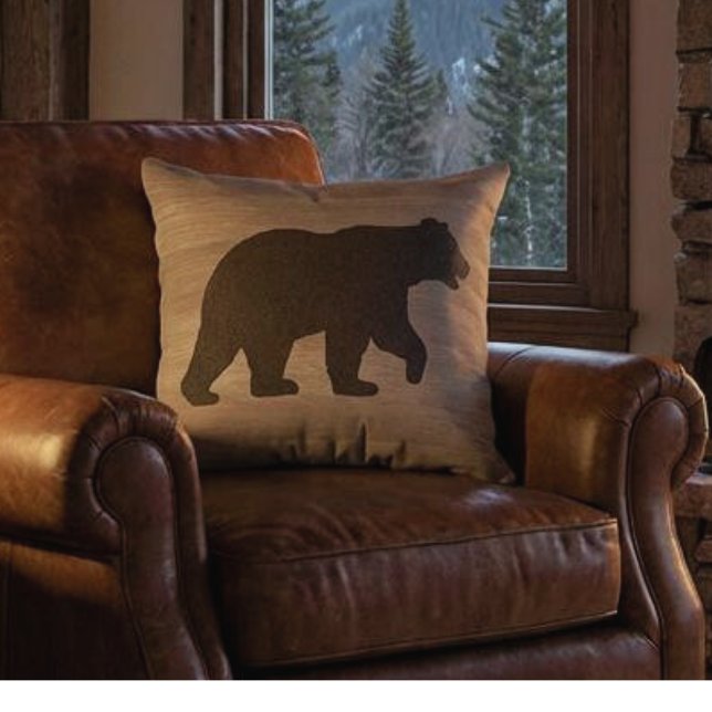 Bear Silhouette Reversible Throw Pillow (reversible bear silhouette throw pillow for mountain cabin)