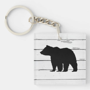 Bear Silhouette Shiplap Mountain Key Ring