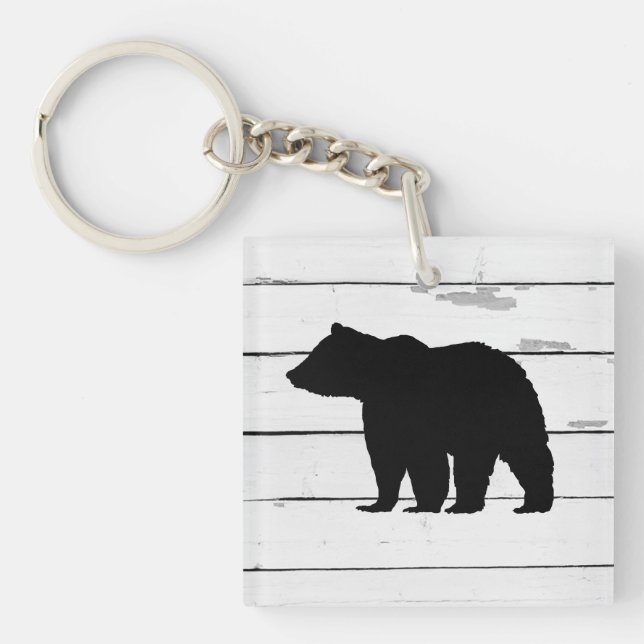Bear Silhouette Shiplap Mountain Key Ring (Front)