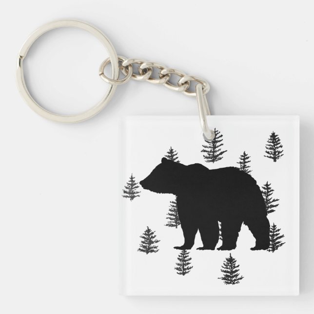 Bear Silhouette Trees Wilderness Mountain Key Ring (Front)