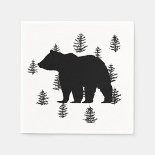 Bear Silhouette Trees Wilderness Mountain Napkin
