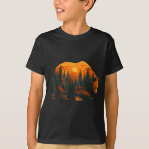 Bear silhouette with forest landscape and sunset  T-Shirt
