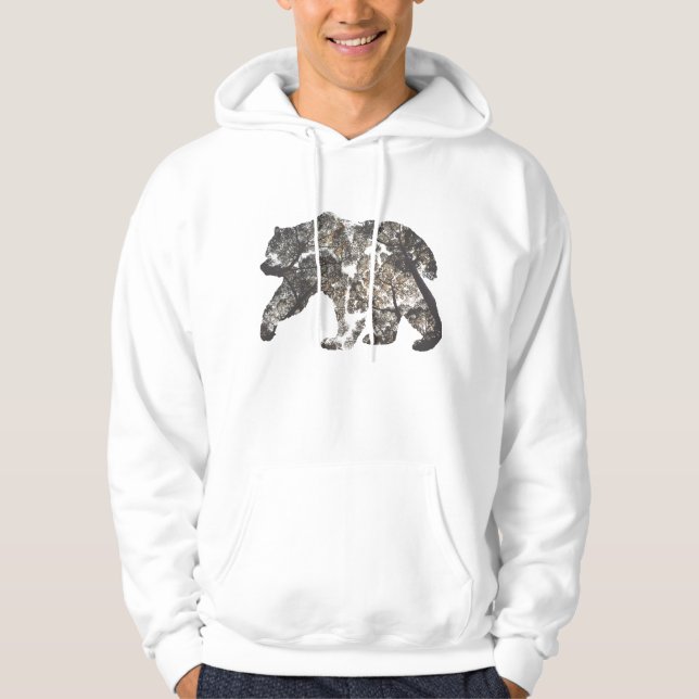 Bear Silhouette With Trees, Wild Nature Hoodie (Front)