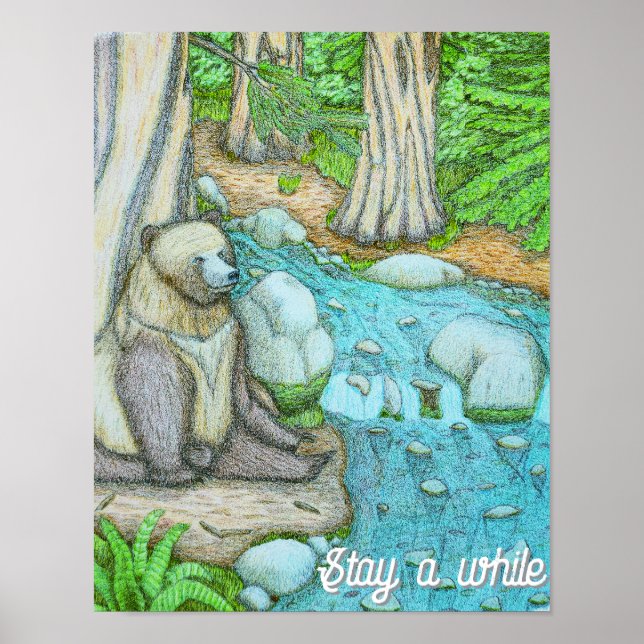 Bear sitting by a creek poster (Front)