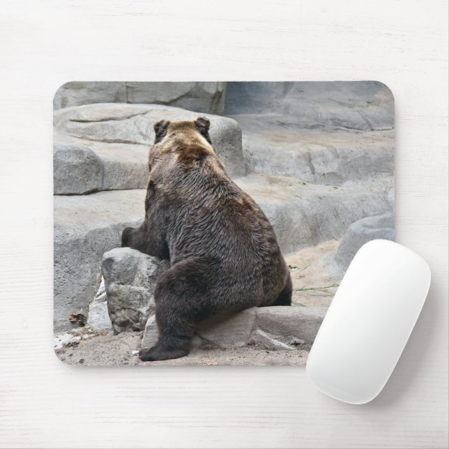 Bear Sitting On a Rock Mouse Mat (With Mouse)