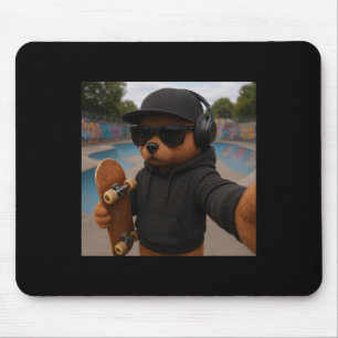 Bear Skateboarding Selfie Funny Boys Kids Skateboa Mouse Mat