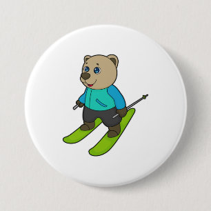 Bear Skier Ski 7.5 Cm Round Badge