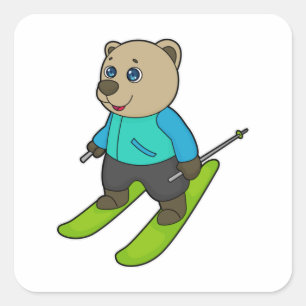 Bear Skier Ski Square Sticker