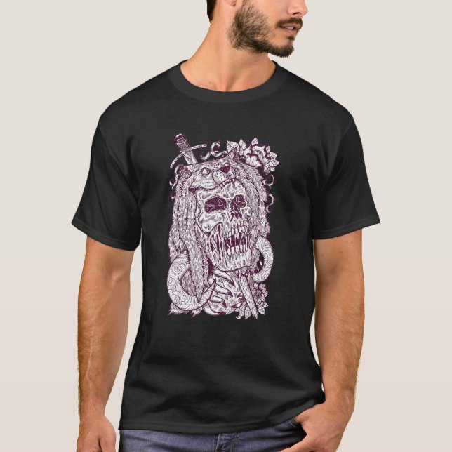 Bear Skin Skull Heads Grunge Punk Metal T-Shirt (Front)