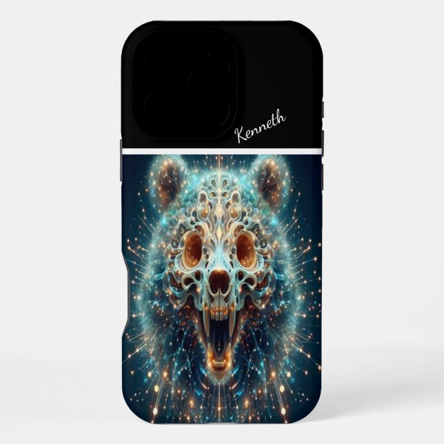 Bear Skull In Light Burst iPhone Case (Back)