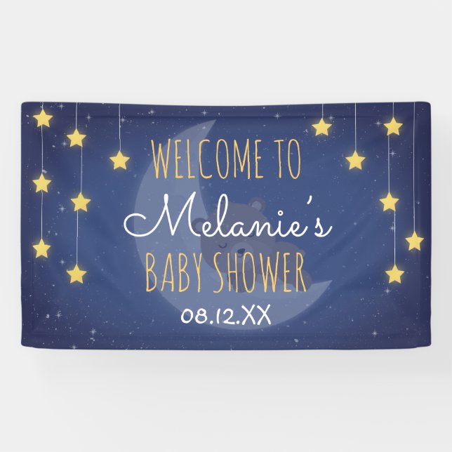 Bear Sleeping Love You The Moon Back Baby Shower  Banner (Horizontal)