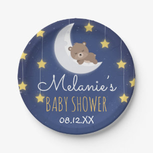Bear Sleeping Love You The Moon Back Baby Shower  Paper Plate